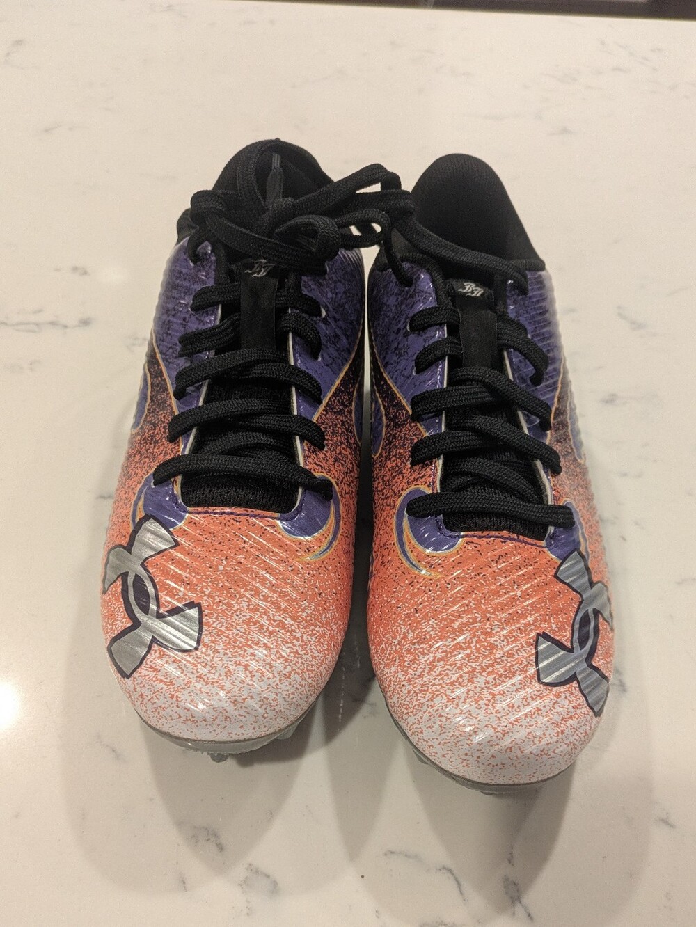 Under Armour Jefferson Kids Orange and Purple Football Cleats 4.5Y